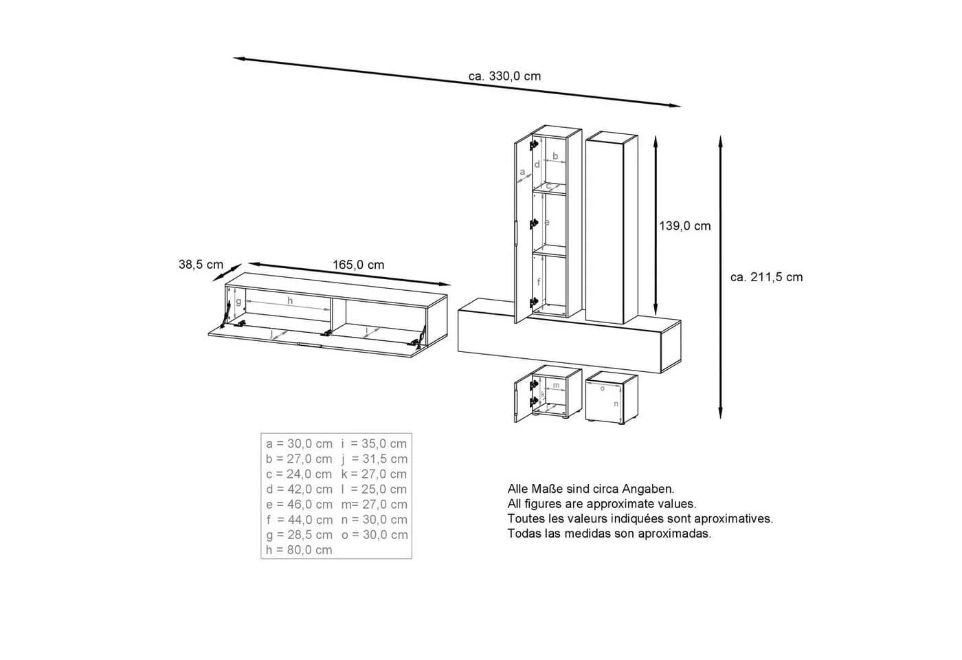 Vladon Wohnwand Moja Anbauwand Weiß/Cashmere mit 4 Türen und 2 Klappen - Bild 5