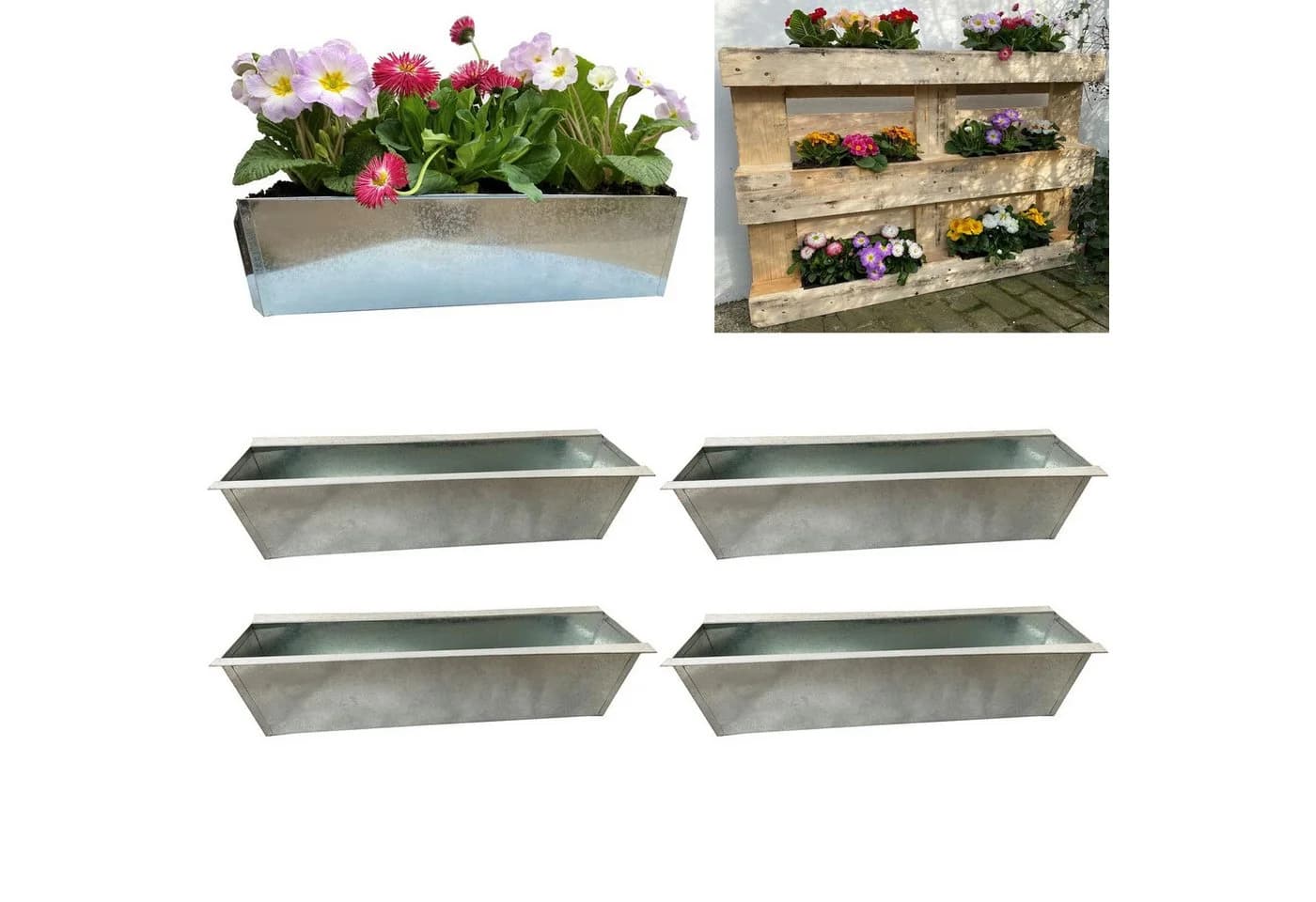 Hossi's Wholesale 4er Set Blumenkasten Zink Silber 38cm - Bild 2