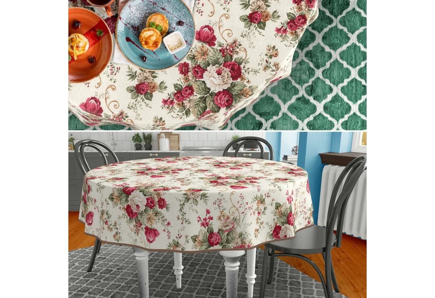 ANRO Tischdecke Blumen Botanik Stoff Tischwäsche Beschichtung