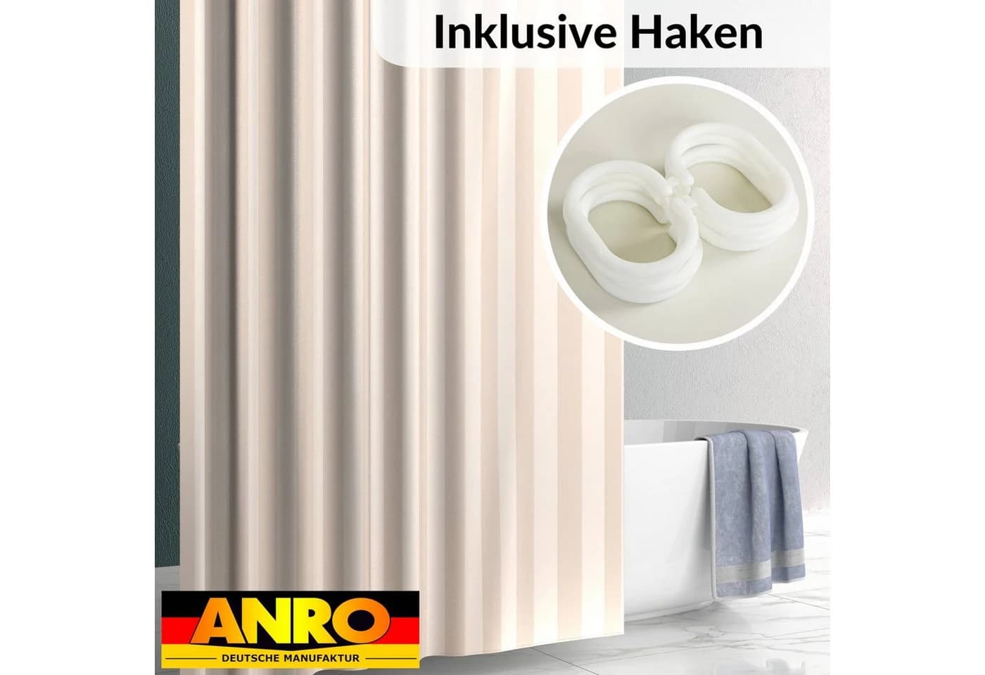 ANRO Duschvorhang Polyester Beige Wasserabweisend mit Haken
