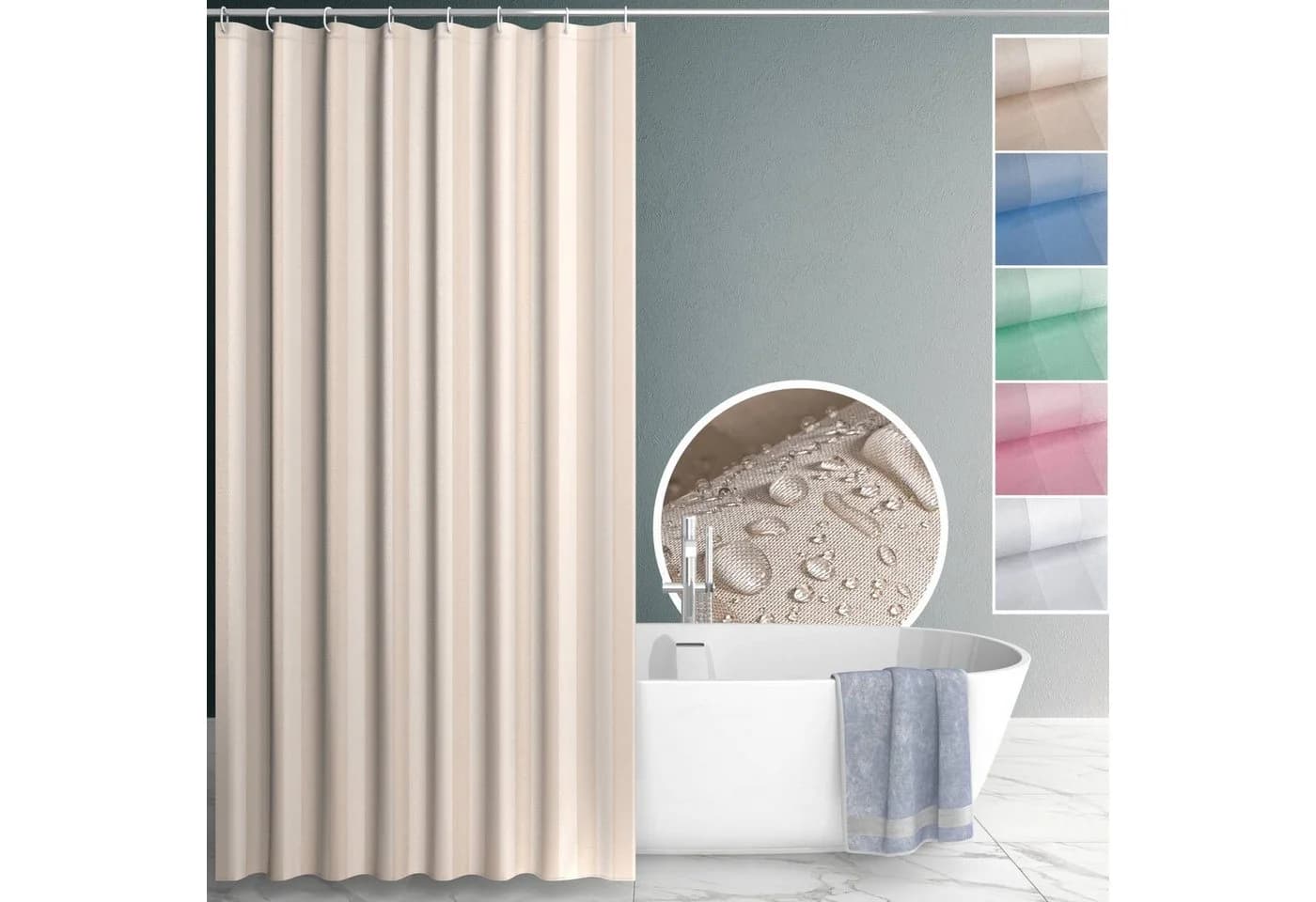 ANRO Duschvorhang Polyester Beige Wasserabweisend mit Haken - Bild 2