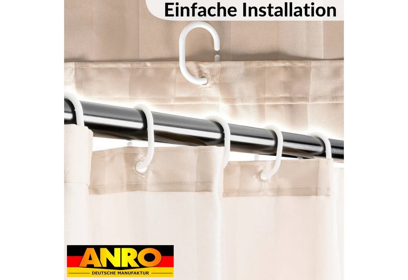 ANRO Duschvorhang Polyester Beige Wasserabweisend mit Haken - Bild 3