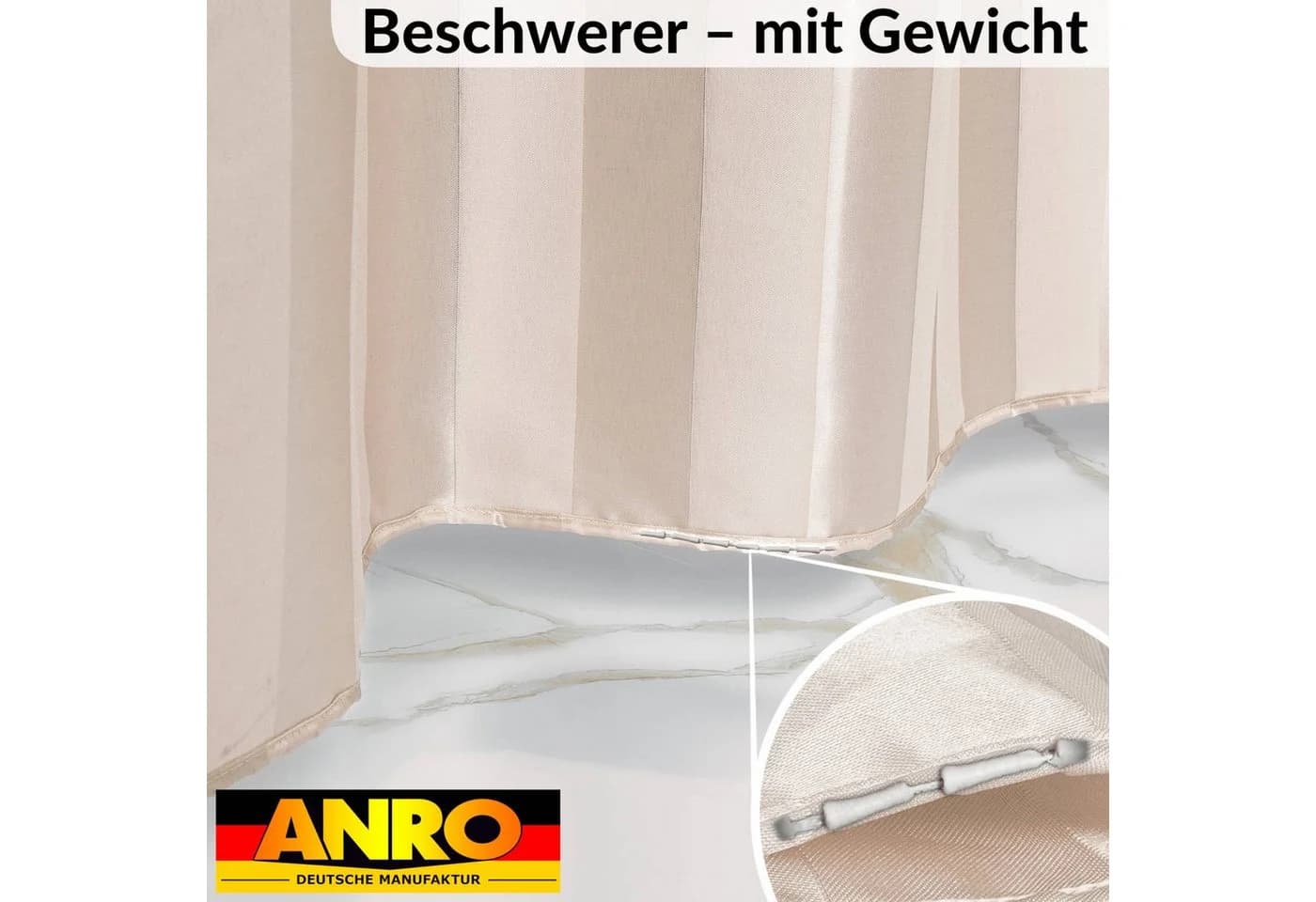 ANRO Duschvorhang Polyester Beige Wasserabweisend mit Haken - Bild 4