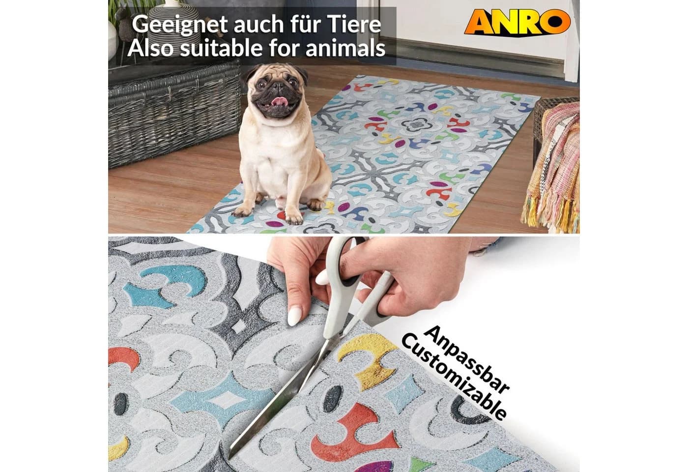 ANRO Küchenläufer GreenLine Teppichläufer Textil, Rechteckig, 3 mm Höhe, 100 cm Valentina Grau - Bild 4