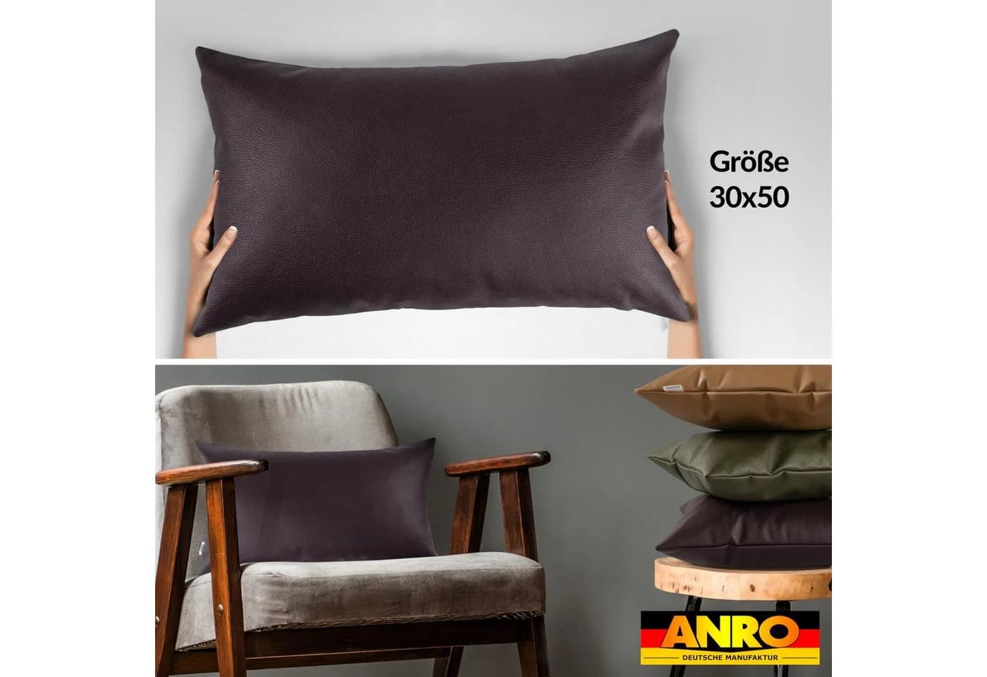 Kisska Dekokissen Kissenhülle KUMO atmungsaktive Kunstleder Leder-Optik Braun - Bild 3