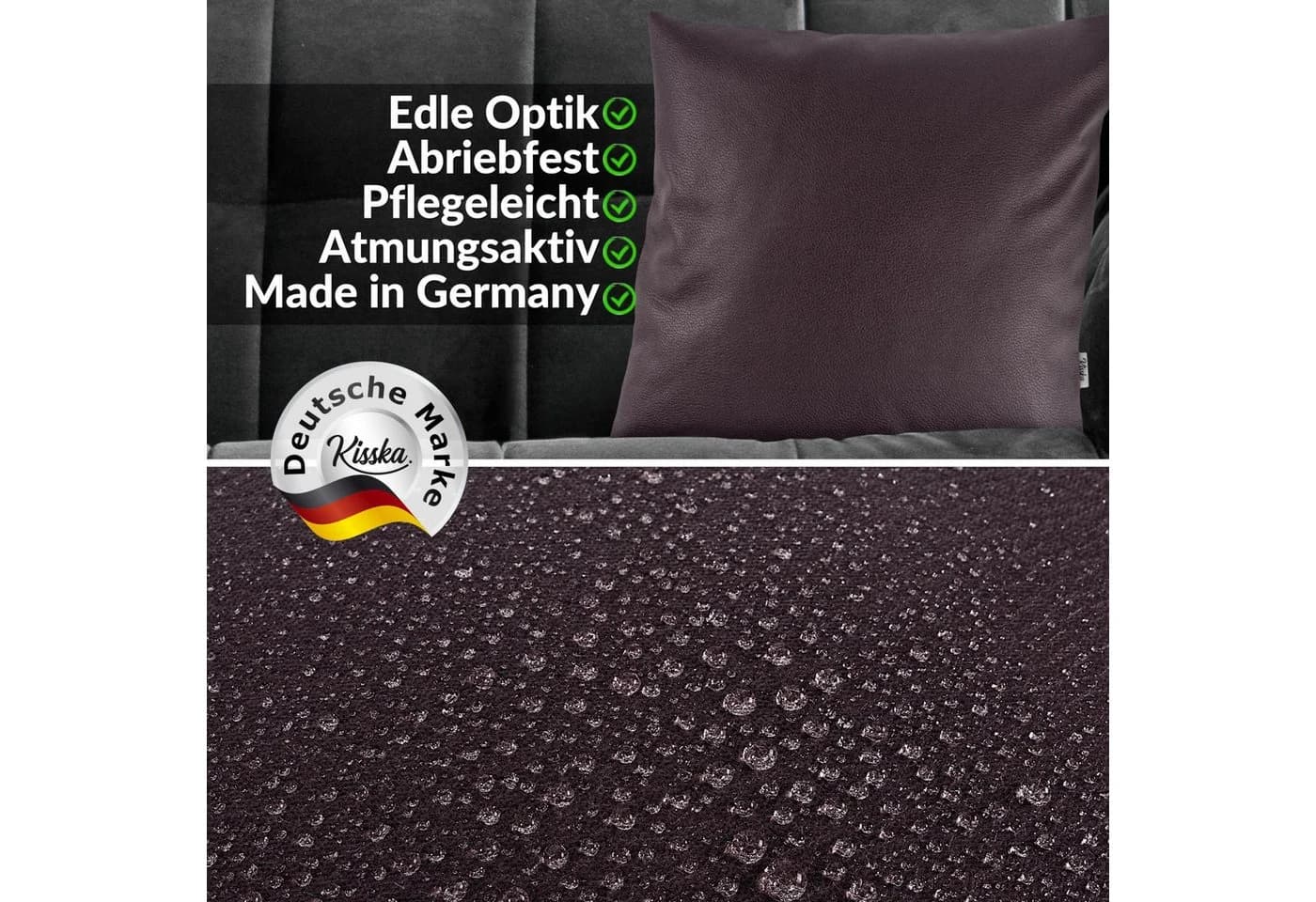 Kisska Dekokissen Kissenhülle KUMO atmungsaktive Kunstleder Leder-Optik UNI 40x40cm Braun - Bild 5