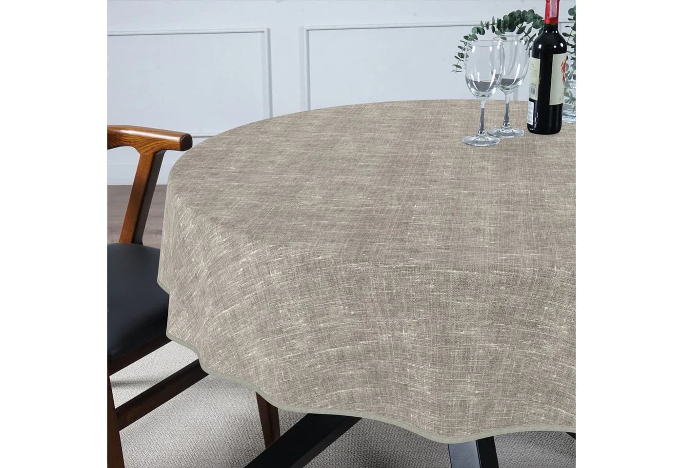 ANRO Tischdecke Alica Leinen Melliert Grau Rund 100cm