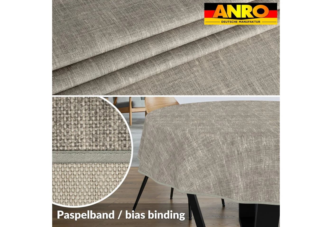ANRO Tischdecke Alica Leinen Melliert Grau Rund 100cm - Bild 3