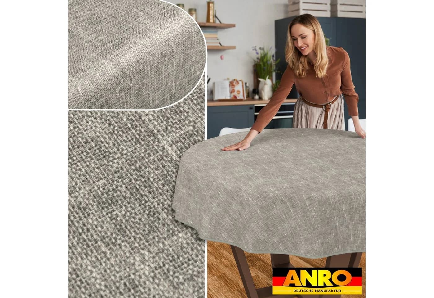 ANRO Tischdecke Alica Leinen Melliert Grau Rund 100cm - Bild 5