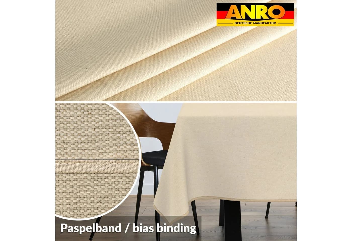 ANRO Tischdecke Alica Leinen Melliert wasserabweisend Creme - Bild 3
