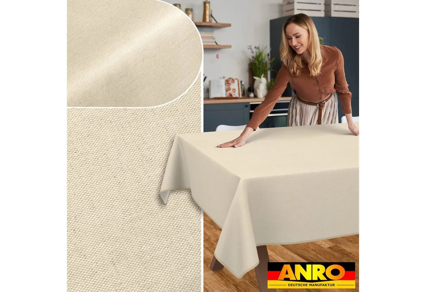 ANRO Tischdecke Alica Leinen Melliert wasserabweisend Creme - Bild 5