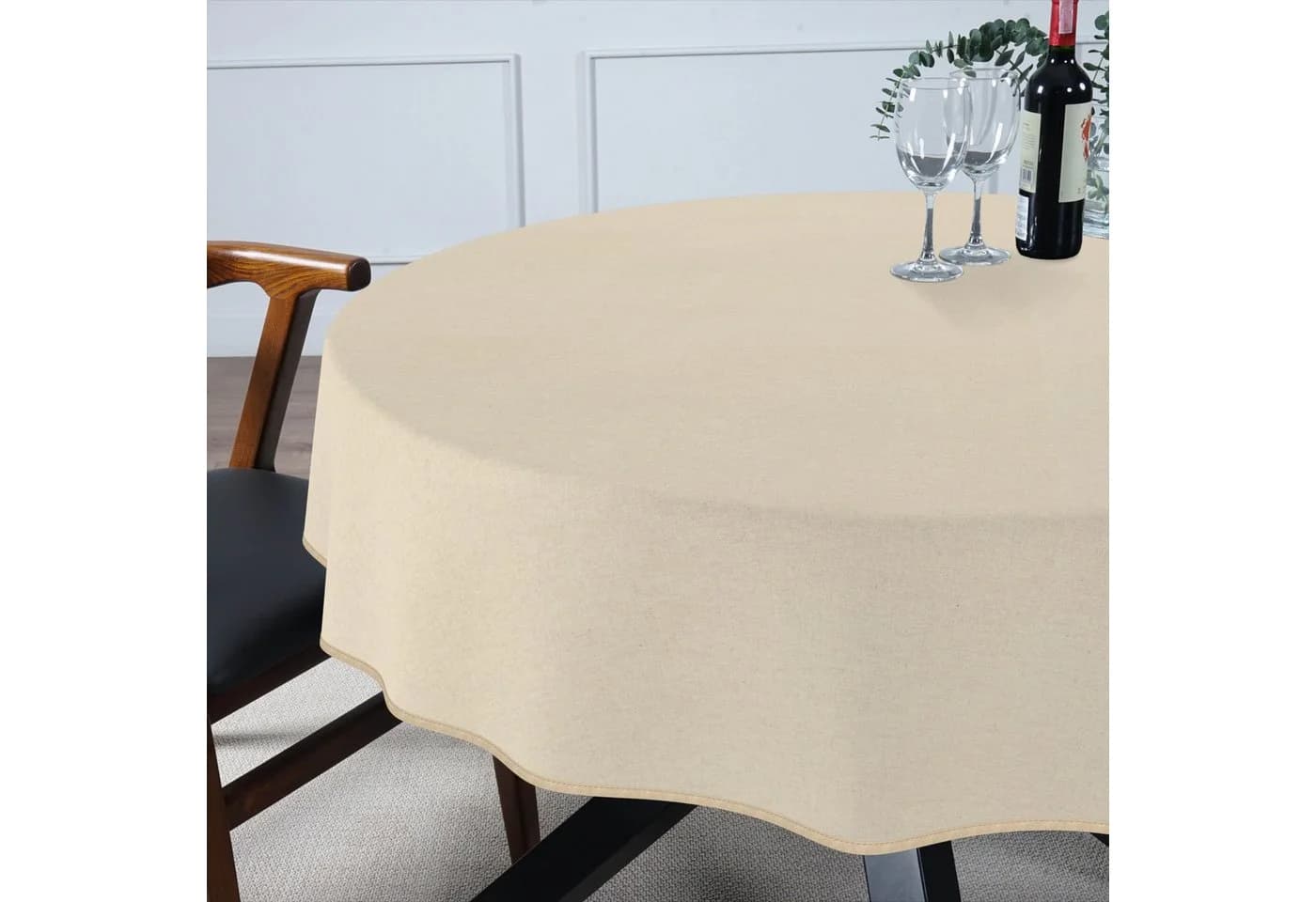 ANRO Tischdecke Alica Leinenoptik Melliert Creme Rund 100cm