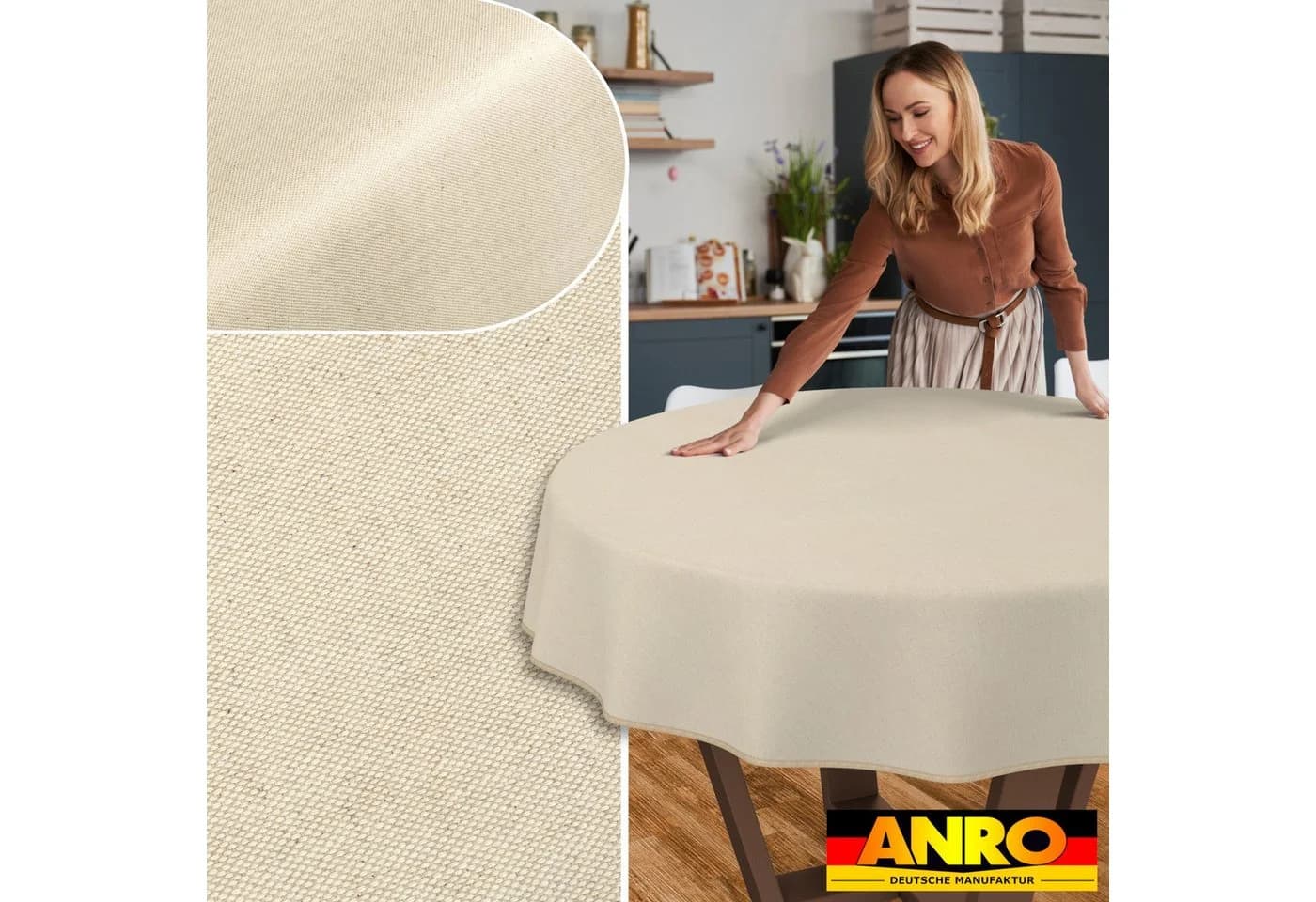 ANRO Tischdecke Alica Leinenoptik Melliert Creme Rund 100cm - Bild 5
