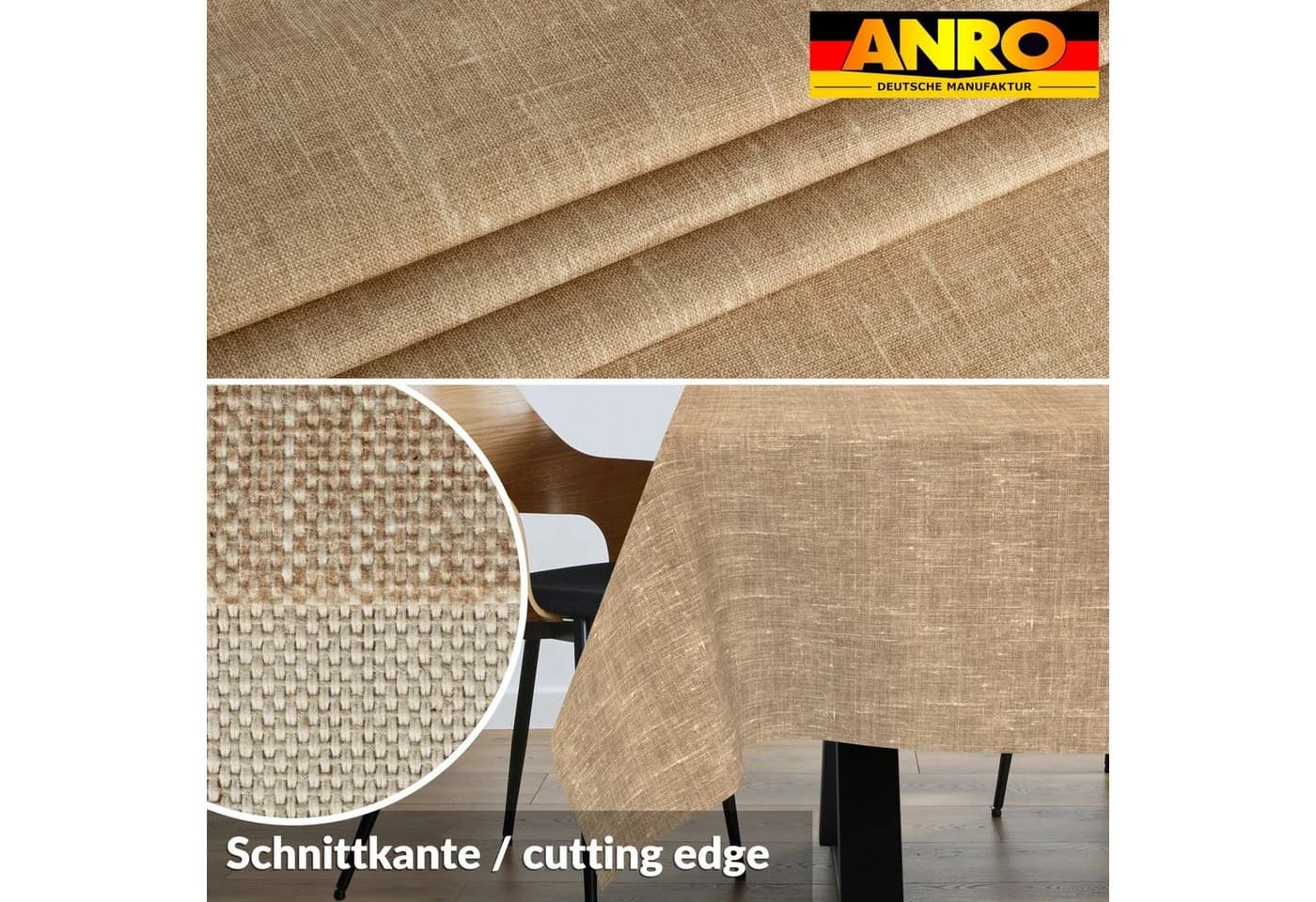 ANRO Tischdecke Alica Leinen Melliert Sandbraun wasserabweisend - Bild 3
