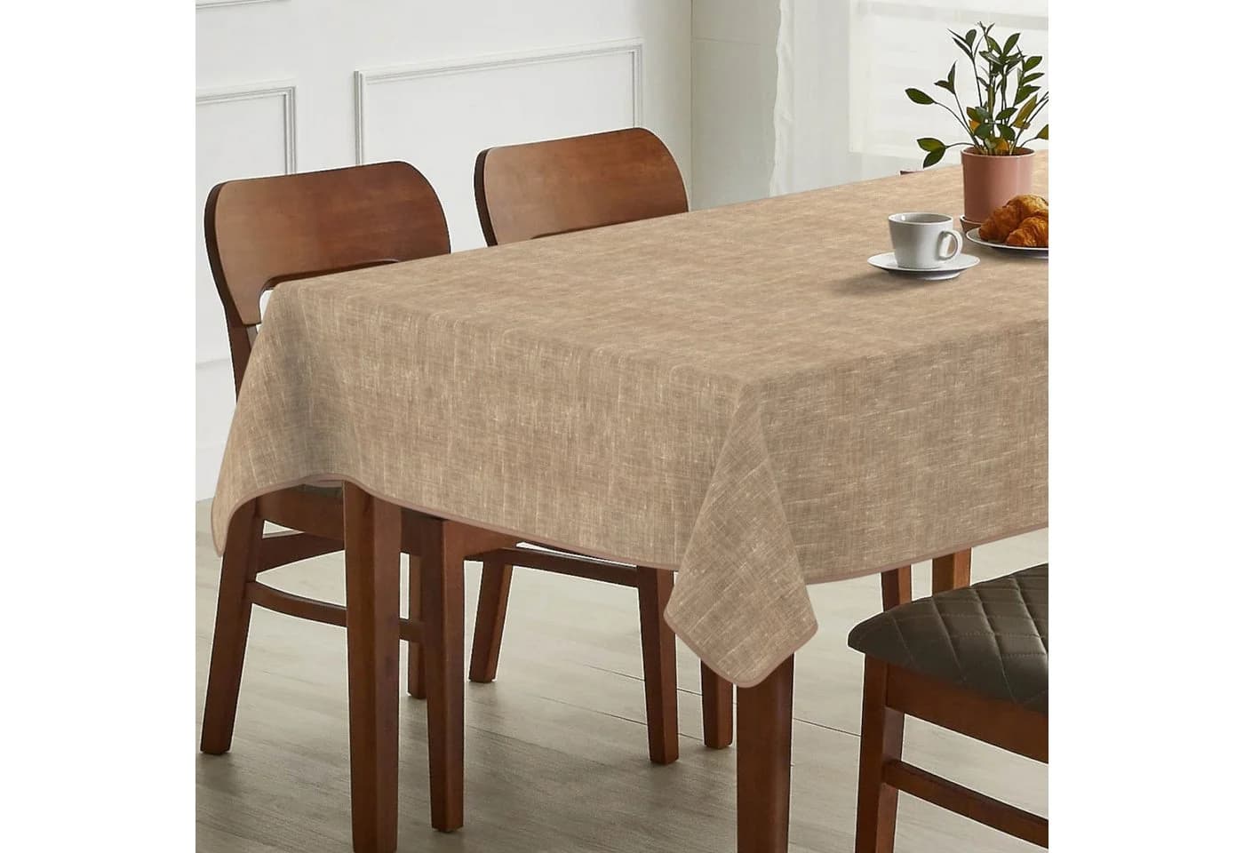 ANRO Tischdecke Alica Leinen Melliert Sandbraun wasserabweisend