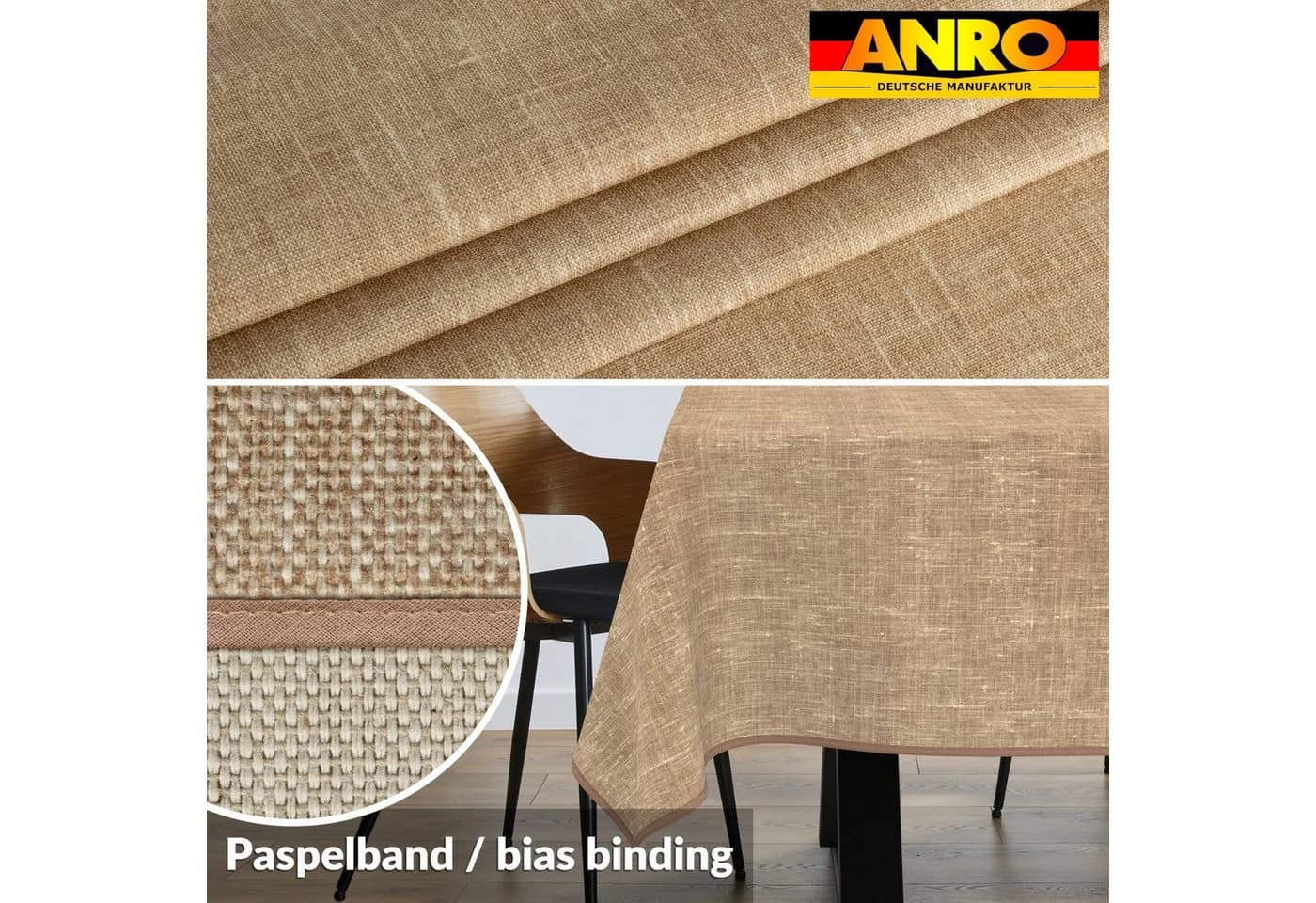 ANRO Tischdecke Alica Leinen Melliert Sandbraun wasserabweisend - Bild 3