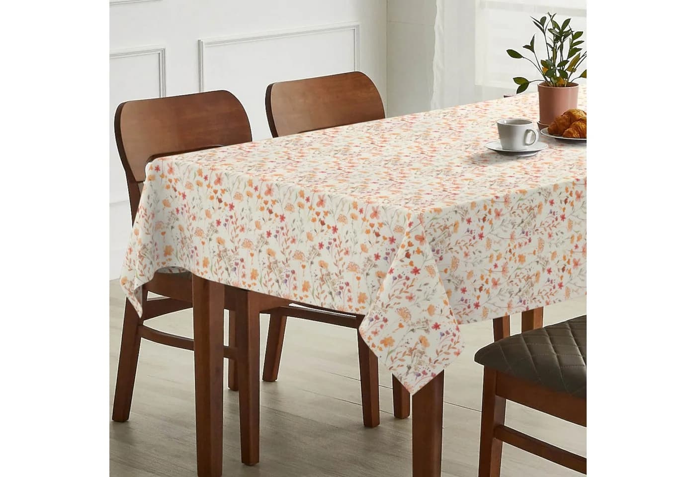 ANRO Tischdecke abwaschbar LANA Alessia-Wildblumen Orange-Beige