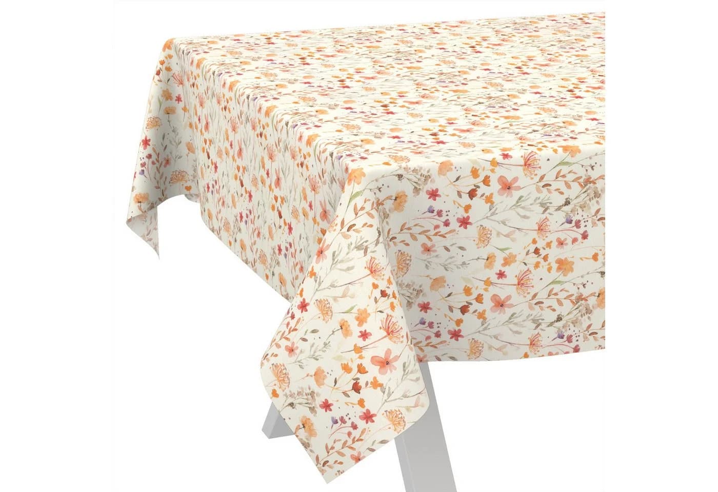 ANRO Tischdecke abwaschbar LANA Alessia-Wildblumen Orange-Beige - Bild 2