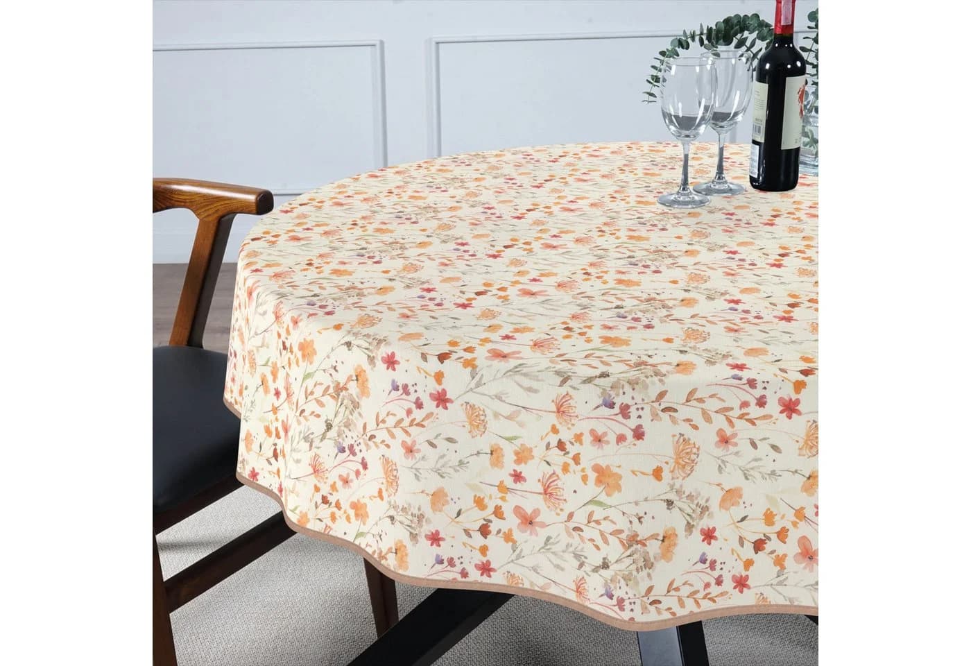 ANRO Tischdecke abwaschbar LANA Alessia-Wildblumen Orange-Beige