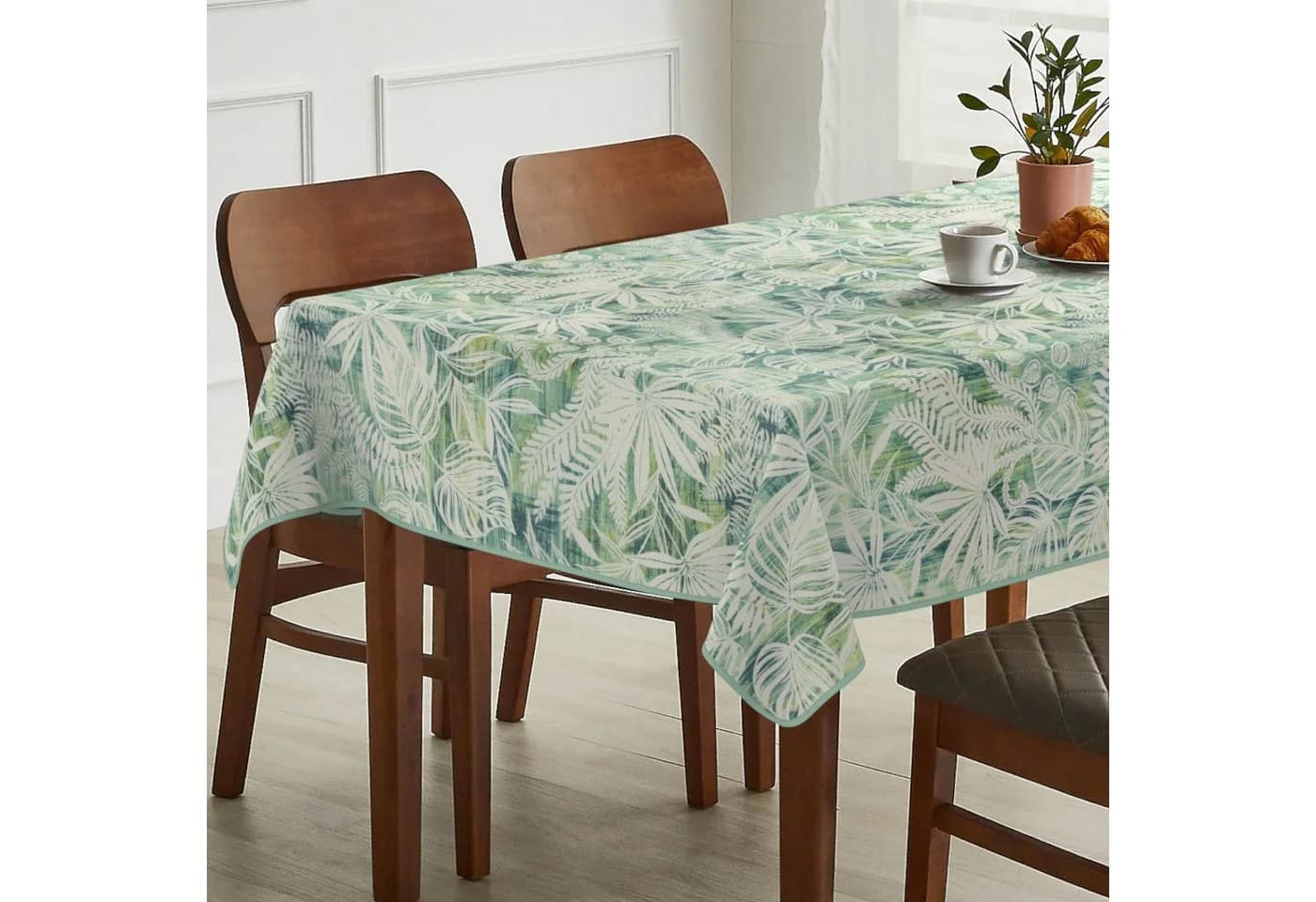 ANRO Tischdecke LANA Aurora-Blätter Pastell-Grün wasserabweisend