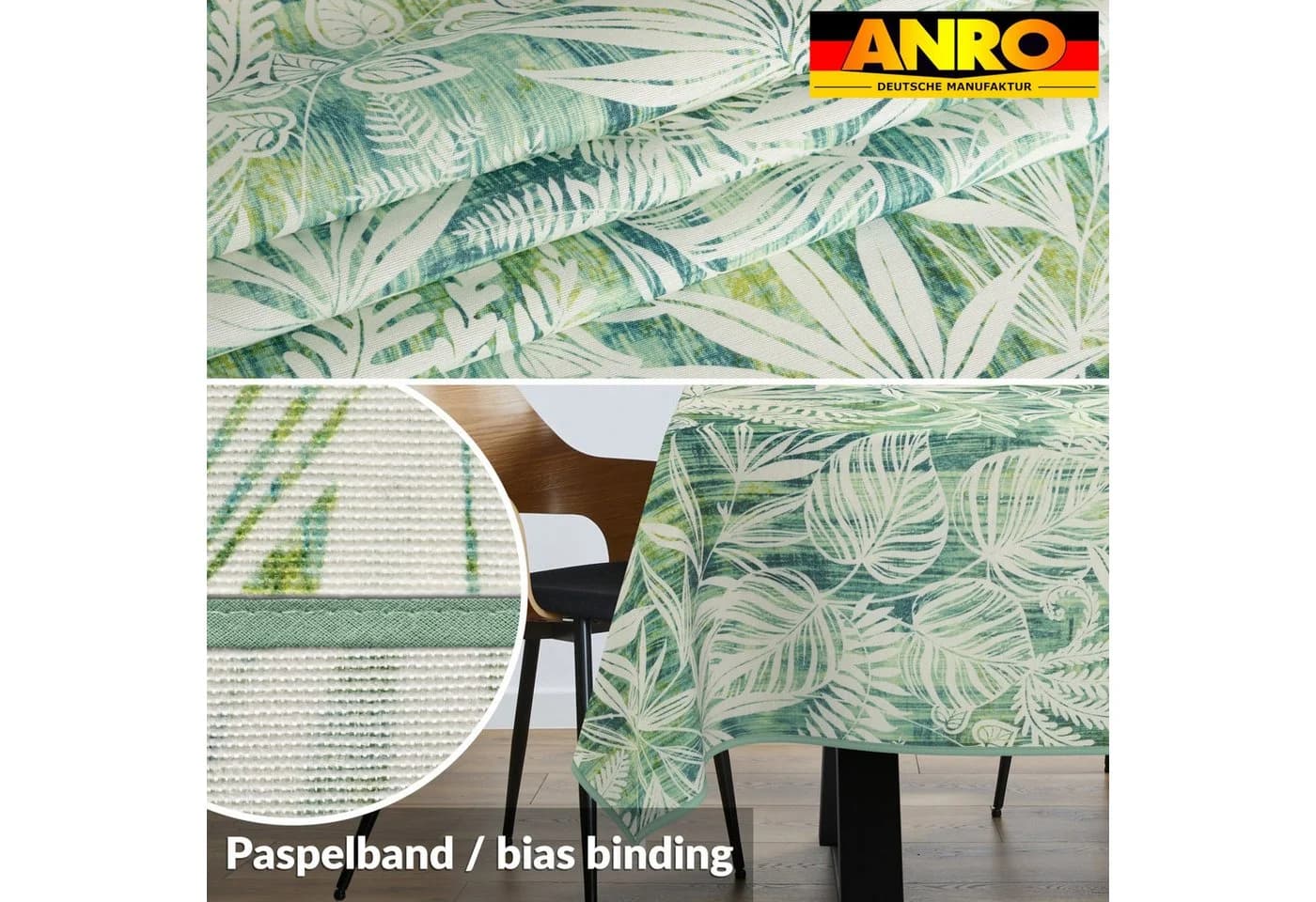 ANRO Tischdecke LANA Aurora-Blätter Pastell-Grün wasserabweisend - Bild 3
