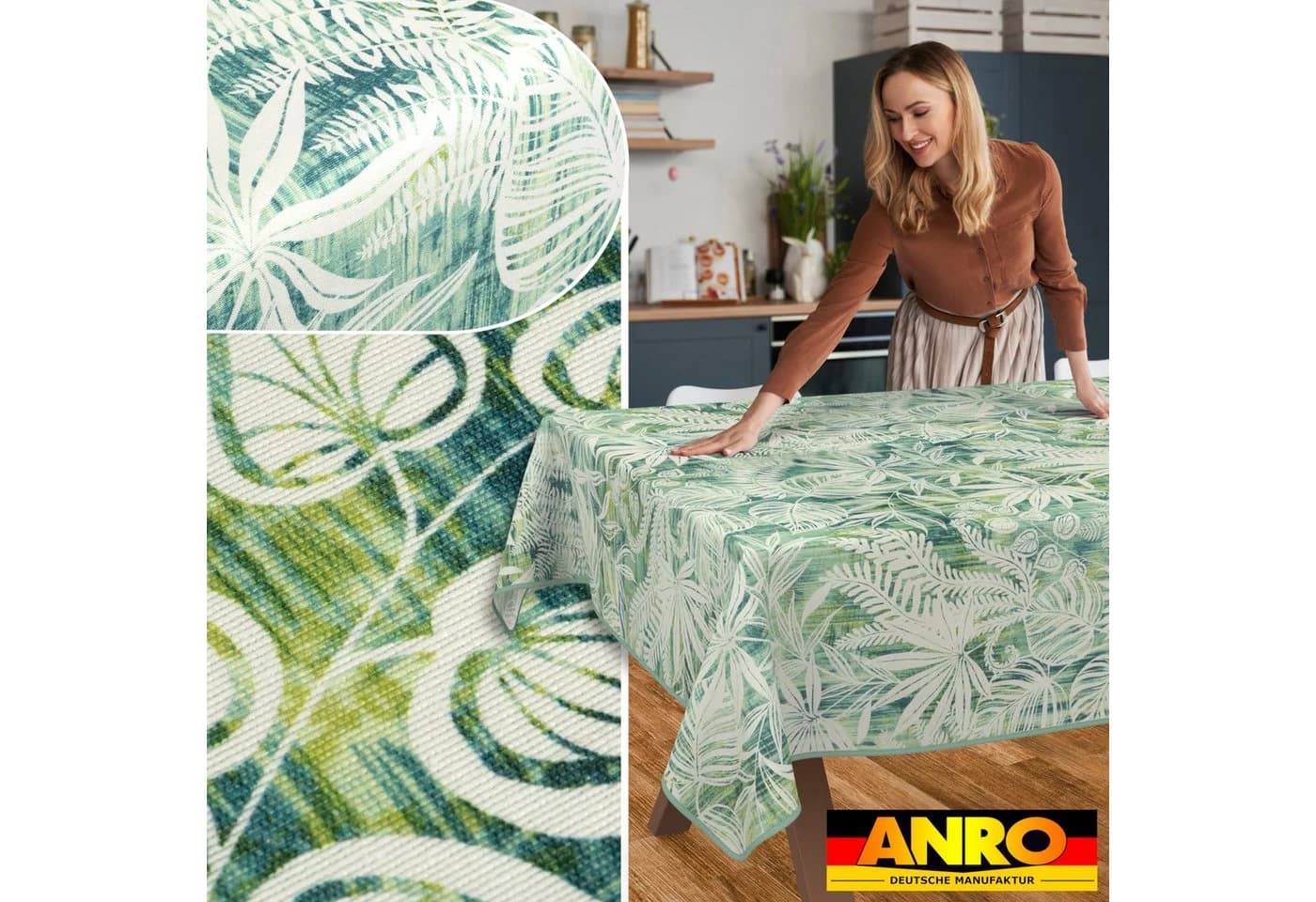 ANRO Tischdecke LANA Aurora-Blätter Pastell-Grün wasserabweisend - Bild 5