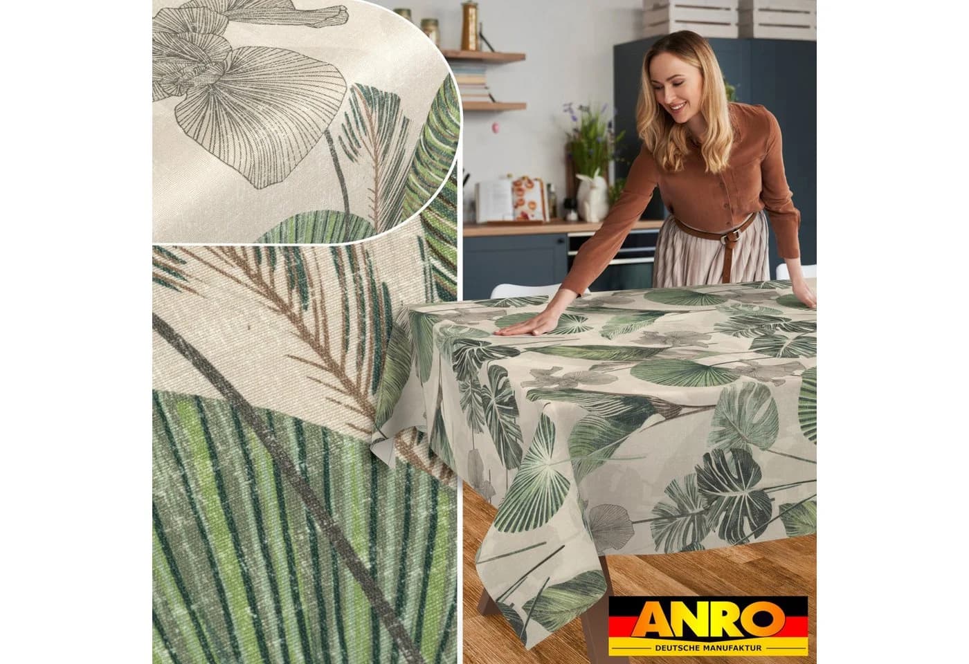 ANRO Tischdecke LANA Helena Wachstuch 2.0 Grün wasserabweisend - Bild 5