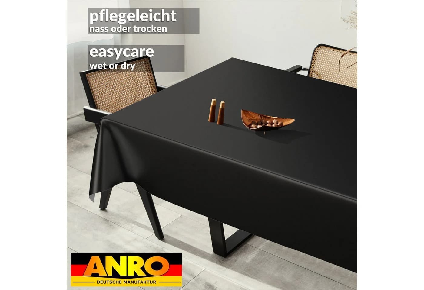 ANRO Tischdecke Schwarz Abwaschbar Wasserabweisend