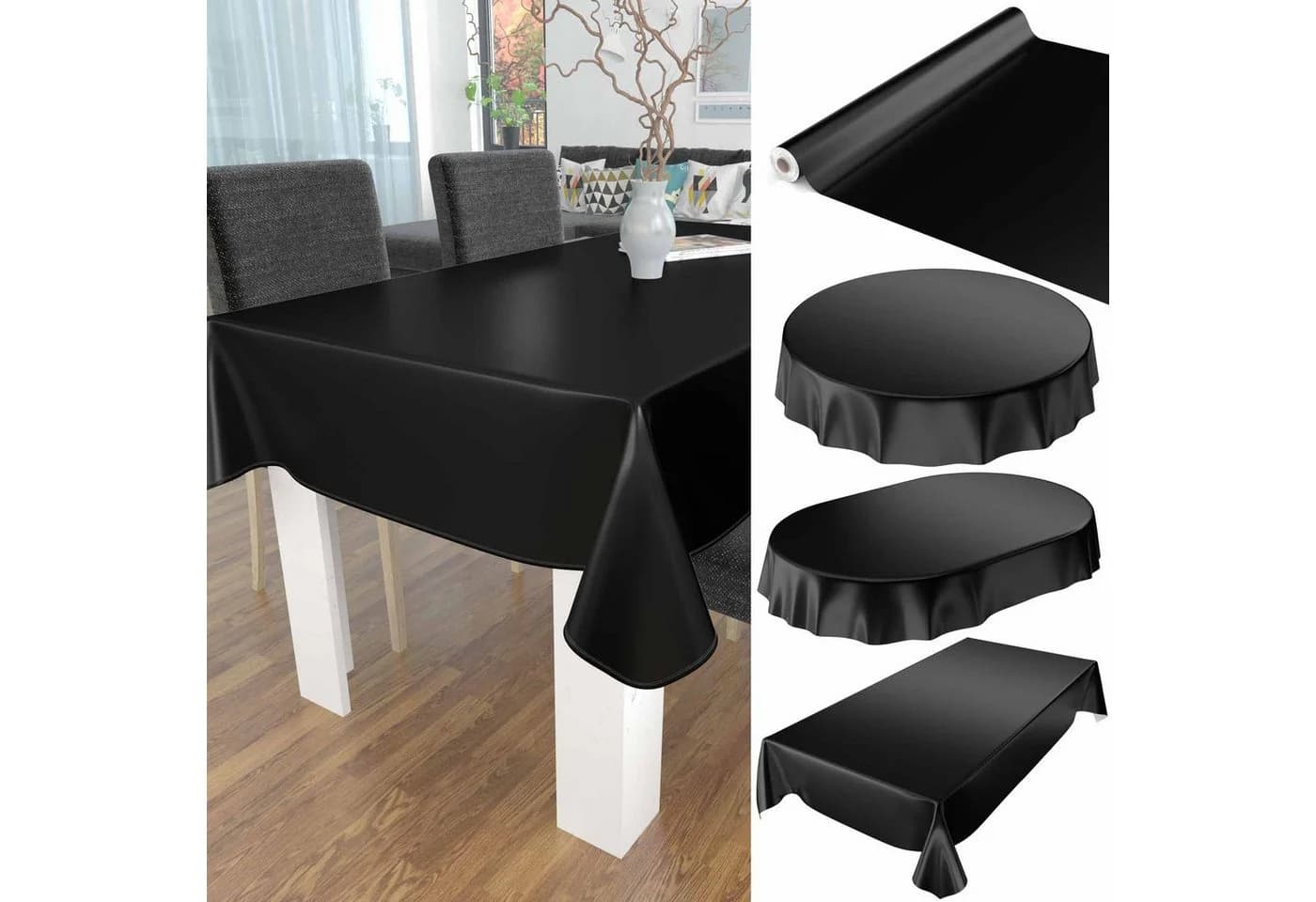 ANRO Tischdecke Schwarz Abwaschbar Wasserabweisend - Bild 5
