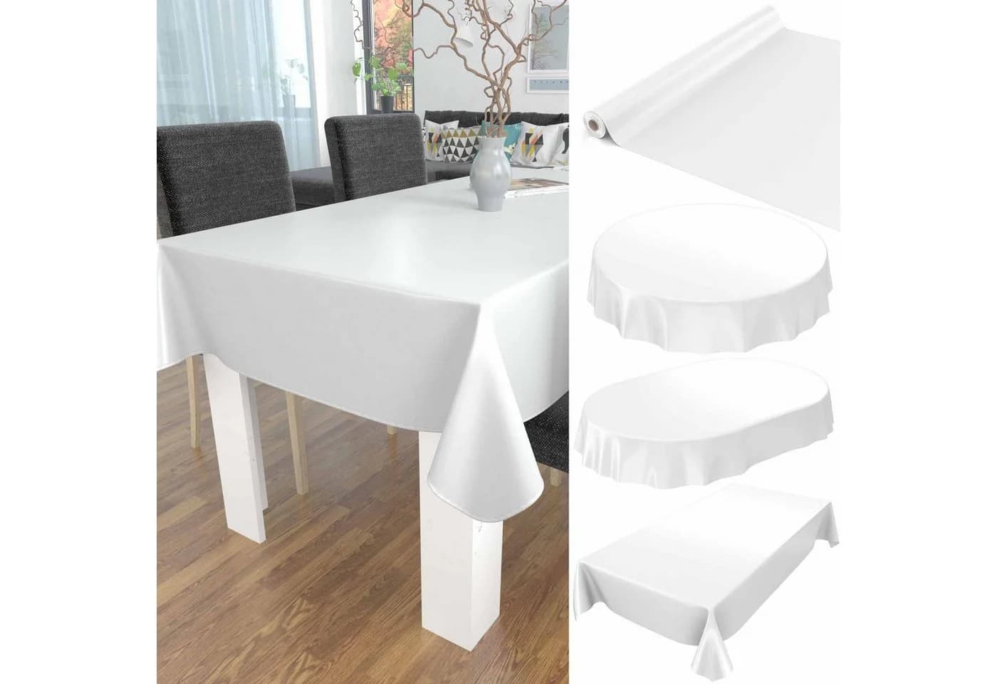 ANRO Tischdecke Weiß Abwaschbar Wasserdicht Kunststoff 140cm - Bild 5