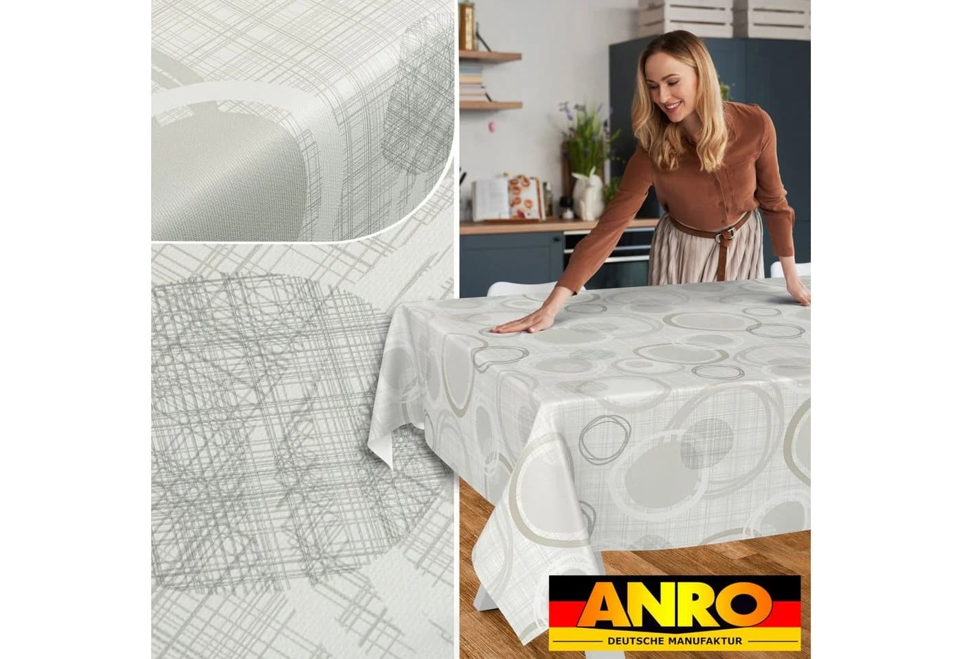 ANRO Wachstuchtischdecke Grau 140x100cm wasserabweisend - Bild 5