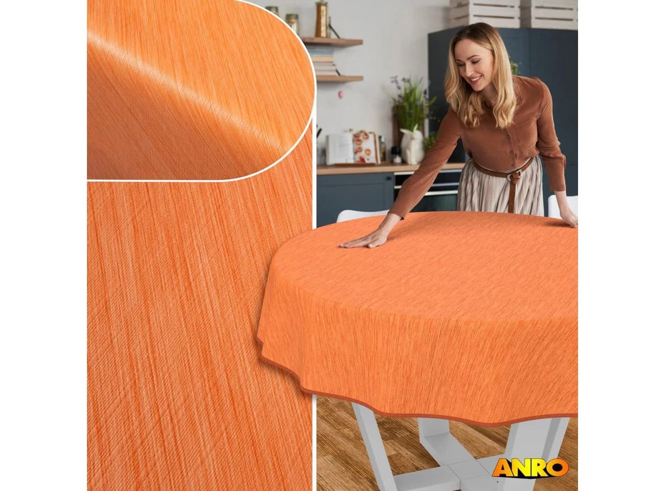 ANRO Wachstuchtischdecke Rund 100cm wasserabweisend mit Saum - Bild 5