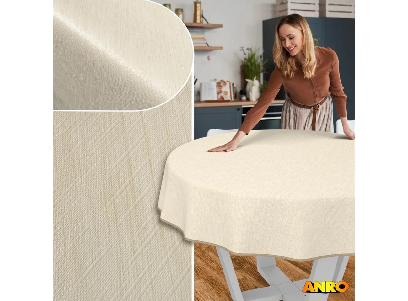 ANRO Wachstuchtischdecke Rund 100cm Grün Wasserabweisend - Bild 5