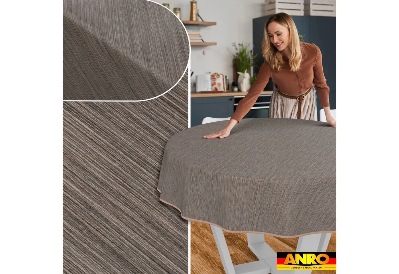 ANRO Wachstuchtischdecke Rund 100cm Braun Wasserabweisend - Bild 5