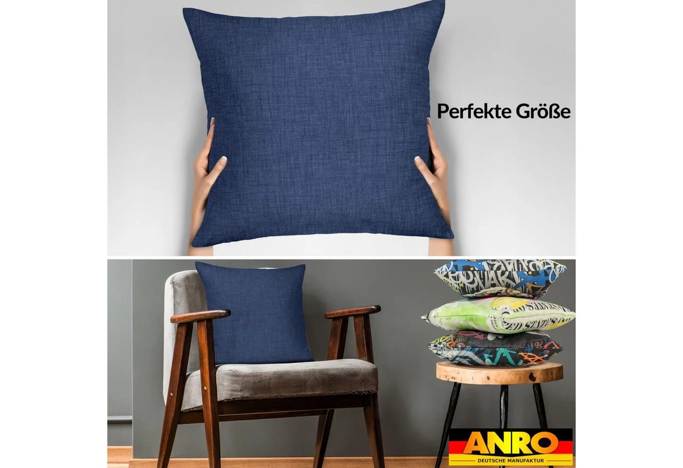 ANRO MrJack Kissenbezug Leinenoptik 40x40cm Jeansblau - Bild 4