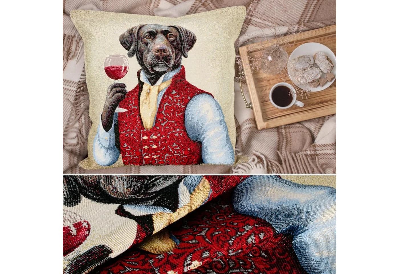 ANRO Dekokissenbezug Royal Jacquard-Gobelin Beige Vintage