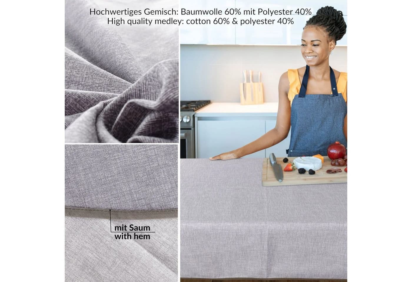 ANRO Tischdecke Textil mit Leinenmuster waschbar 155x155cm - Bild 4
