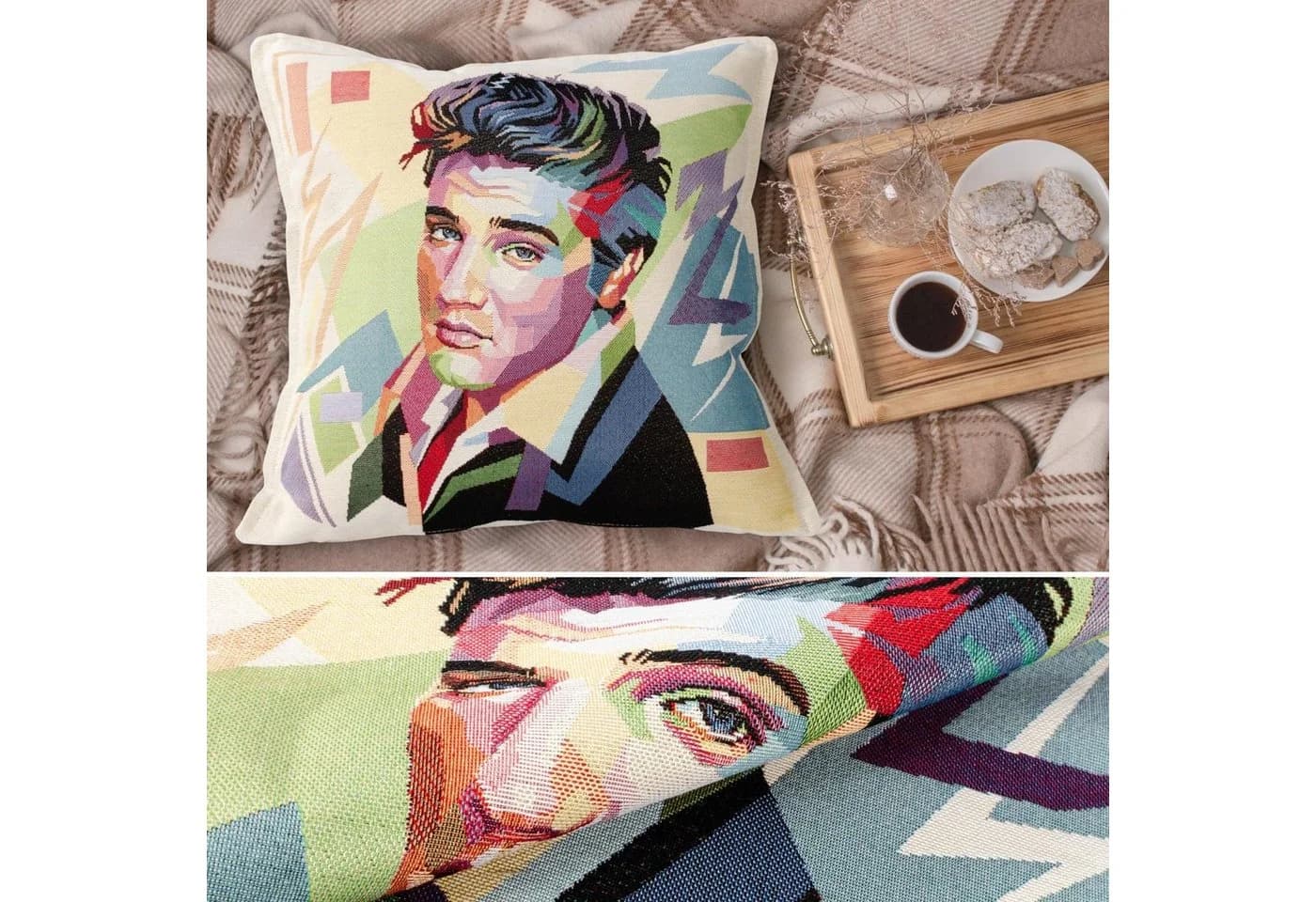 ANRO Dekokissen Vintage Elvis Presley Beige Kissenbezug ohne Füllung