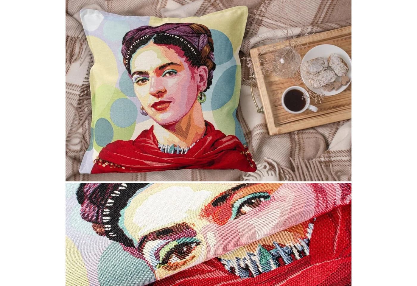 ANRO Dekokissen Vintage Frida Kahlo Beige ohne Füllung