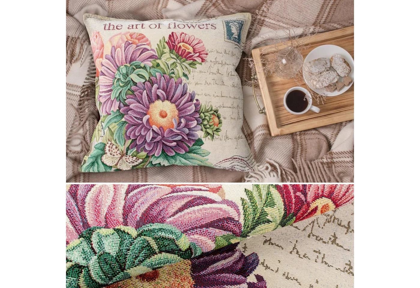 ANRO Dekokissenbezug Jacquard Gobelin Beige Vintage