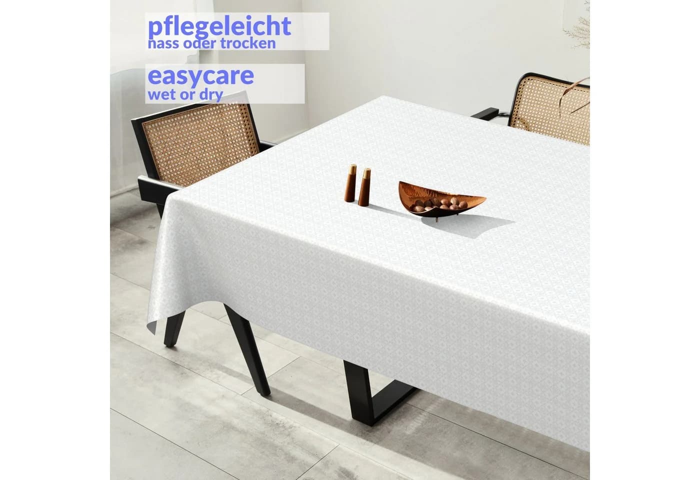 ANRO Wachstuchtischdecke MIMOSA 140x100cm Weiß Wasserabweisend