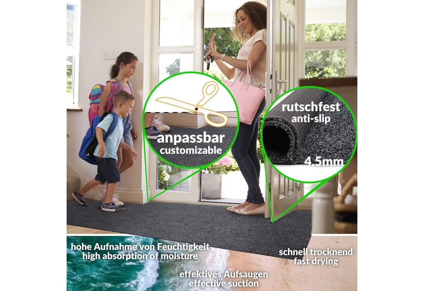 ANRO DOVER Fußmatte Anthrazit Schmutzfangmatte Rutschfest - Bild 4
