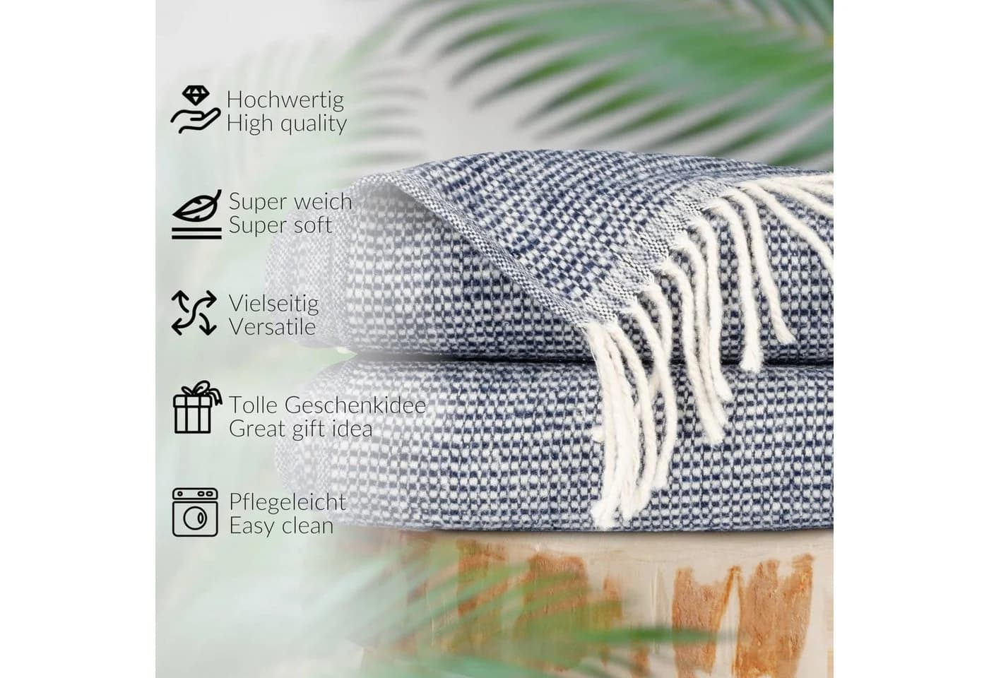 ANRO Plaid Emma Kuscheldecke Tagesdecke Blau 130x160cm