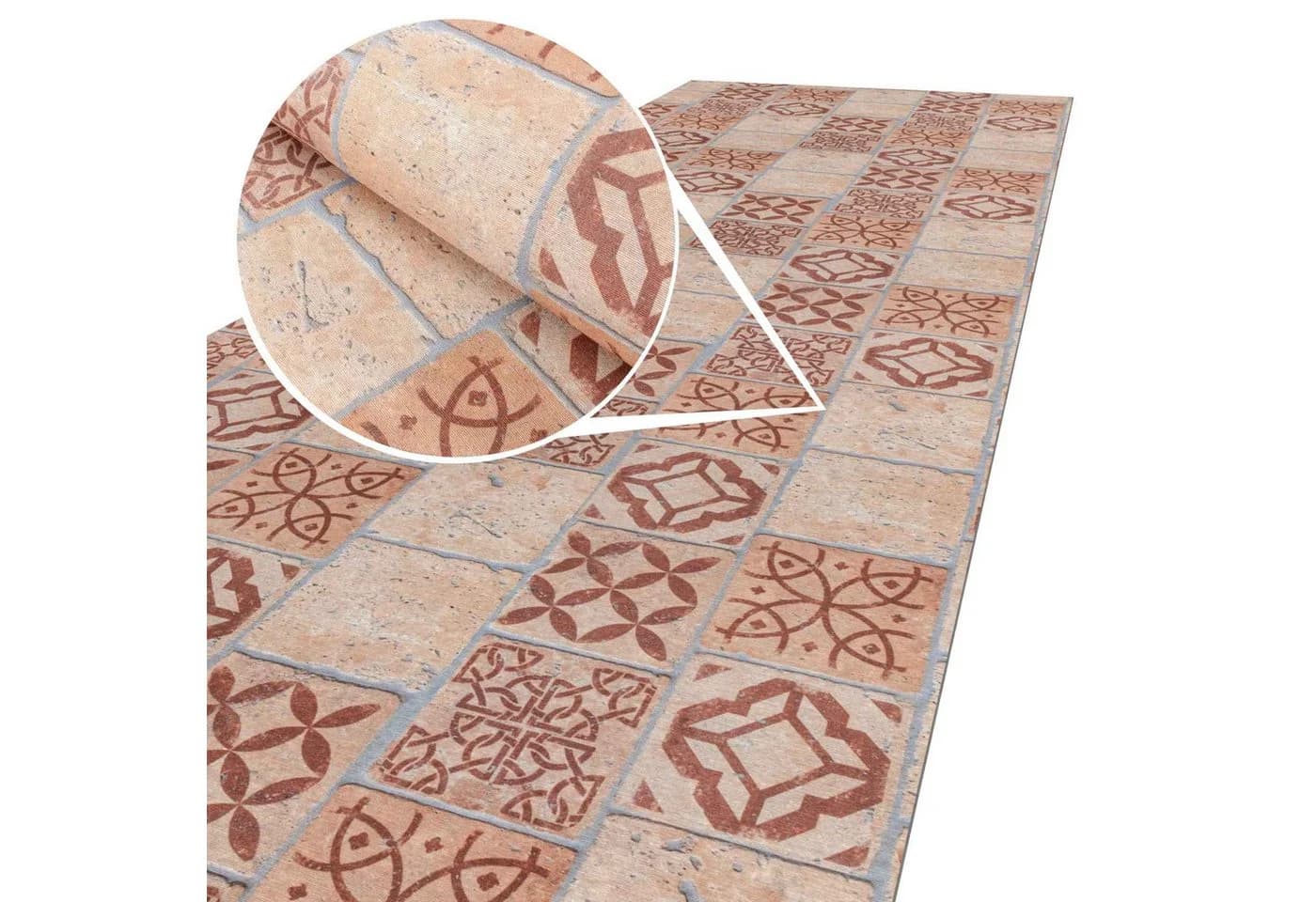 ANRO Küchenläufer RANNA Hochwertig Küchenteppich Textil Eckig 100x65cm Fliesen Mosaik Braun - Bild 2