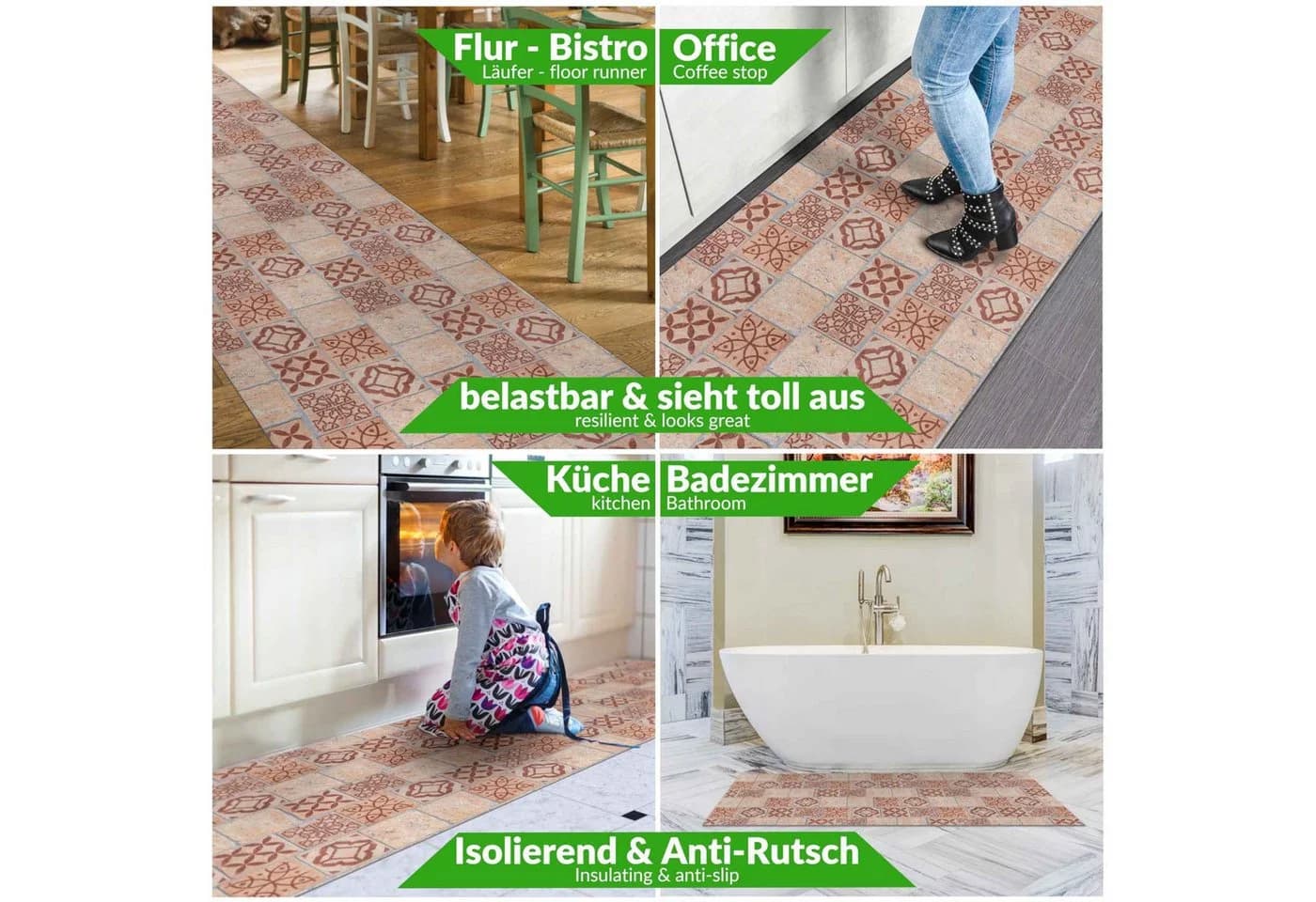 ANRO Küchenläufer RANNA Hochwertig Küchenteppich Textil Eckig 100x65cm Fliesen Mosaik Braun - Bild 3