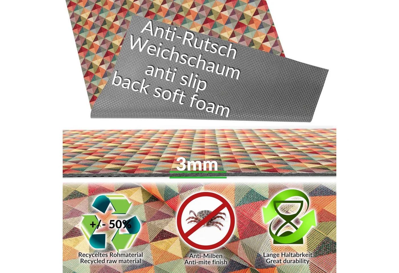 ANRO Küchenläufer RANNA Hochwertig Küchenteppich Textil Eckig 100x65cm Rauten Bunt - Bild 4