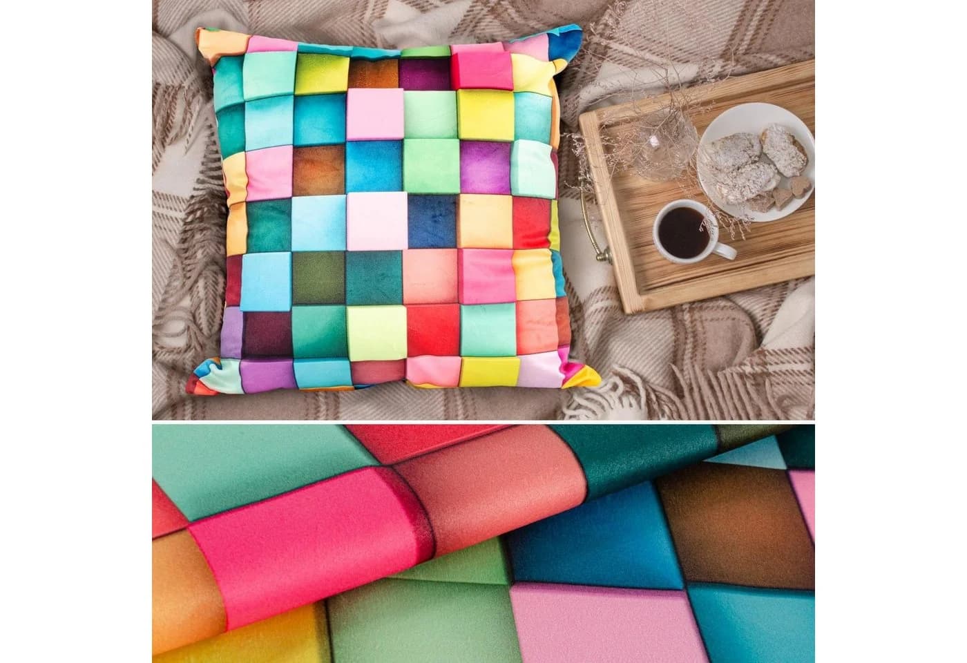 ANRO Dekokissen Velours Kissenbezug Microfaser-Flanell Bunt