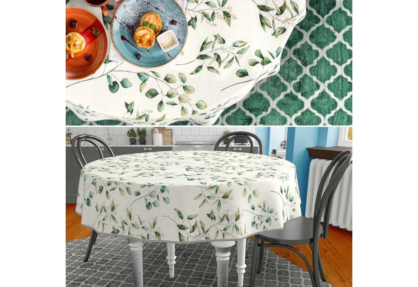 ANRO Tischdecke aus Stoff mit Blumen Pflanzen wasserabweisend