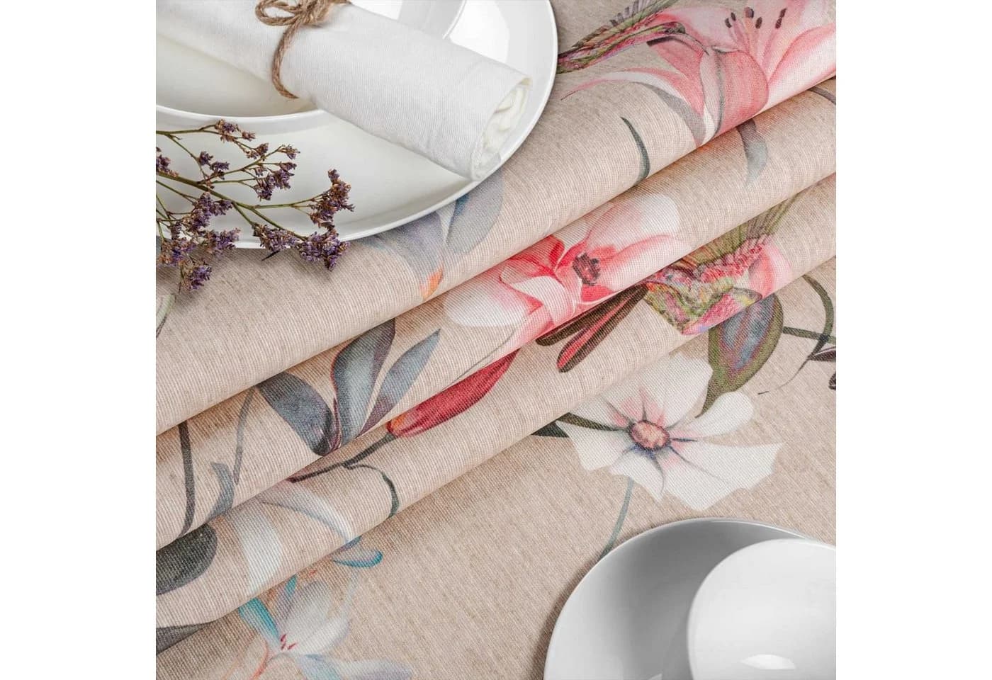 ANRO Tischdecke Stoff Blumen Rosa Beige Wasserabweisend - Bild 4