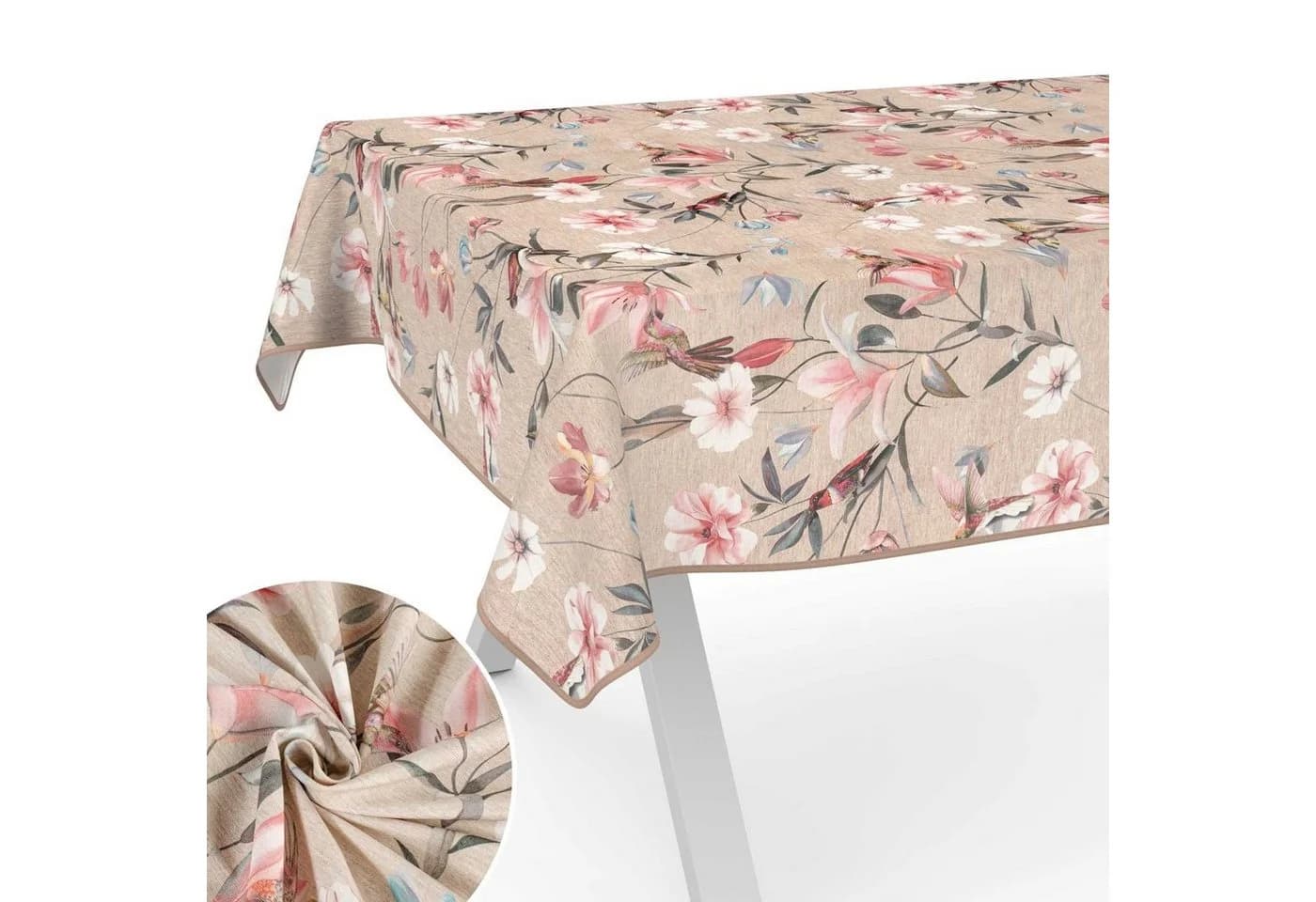 ANRO Tischdecke Beige/Rosa Blumenmuster wasserabweisend - Bild 2